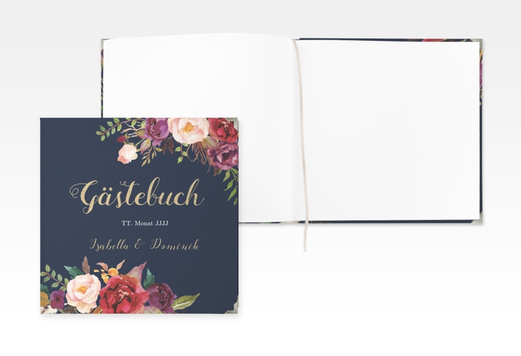 Gästebuch Selection Hochzeit Flowers Leinen-Hardcover blau mit bunten Aquarell-Blumen