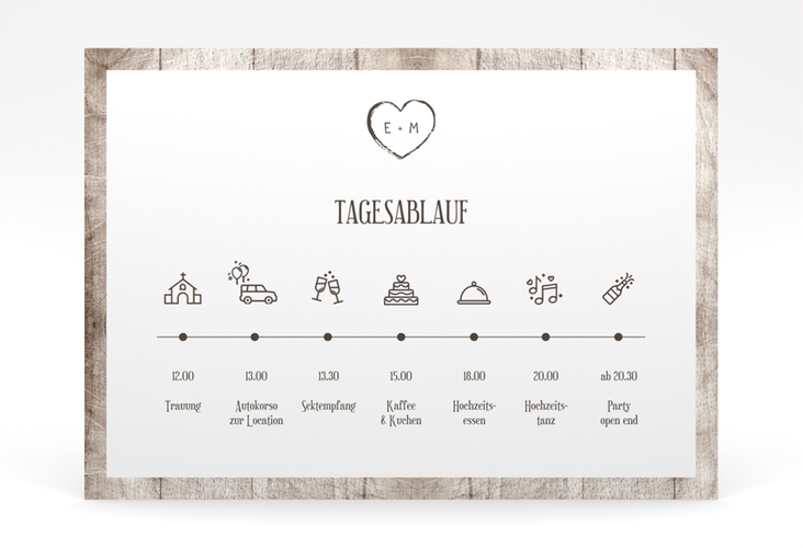 Tagesablauf Poster Hochzeit Wood 70 x 50 cm Poster weiss