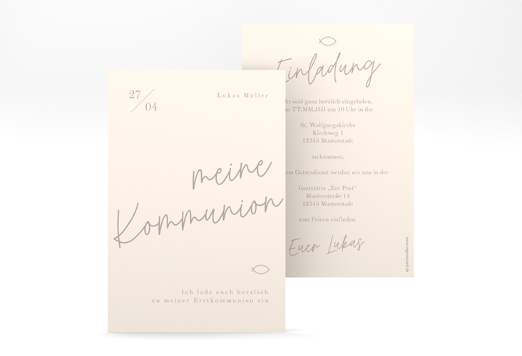 Kommunionseinladung Eucharistie A6 Karte hoch beige
