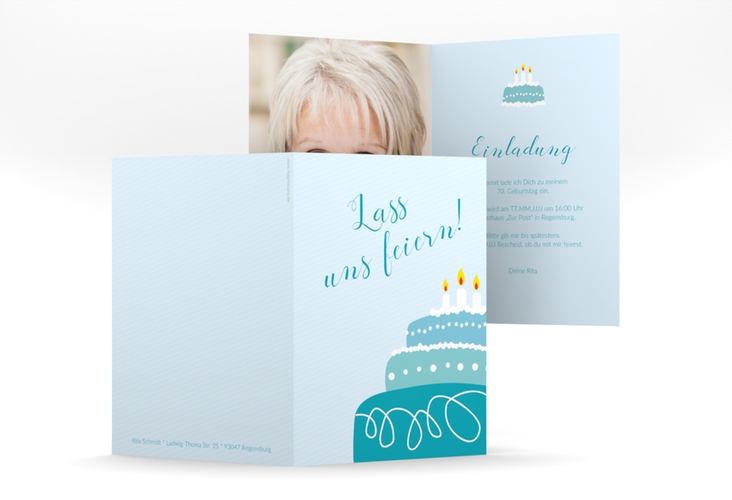 Einladung 70. Geburtstag Cake A6 Klappkarte hoch