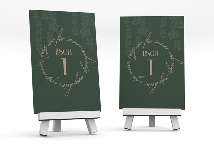 Tischnummer Hochzeit Efeugrün Tischaufsteller gruen im Fantasy-Elfen-Design mit Efeu