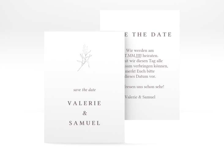 Save the Date-Visitenkarte Ivy Visitenkarte hoch weiss minimalistisch mit kleiner botanischer Illustration