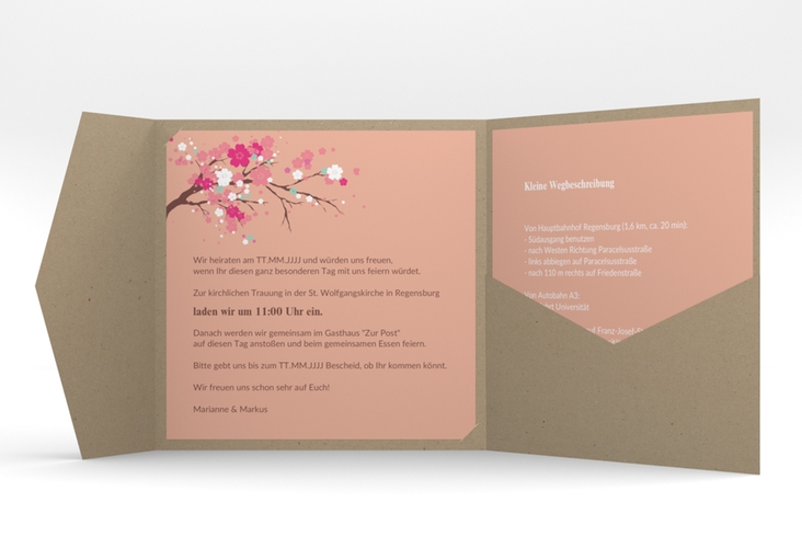 Hochzeitseinladung Sakura Pocketfold apricot