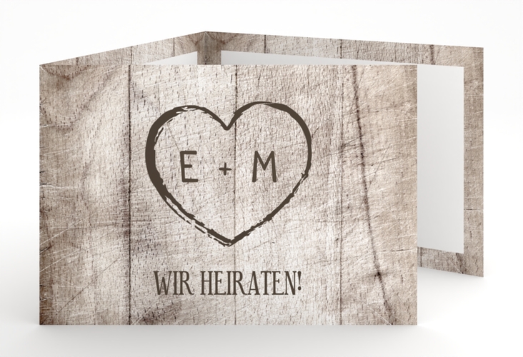 Hochzeitseinladung Wood A6 Doppel-Klappkarte weiss hochglanz