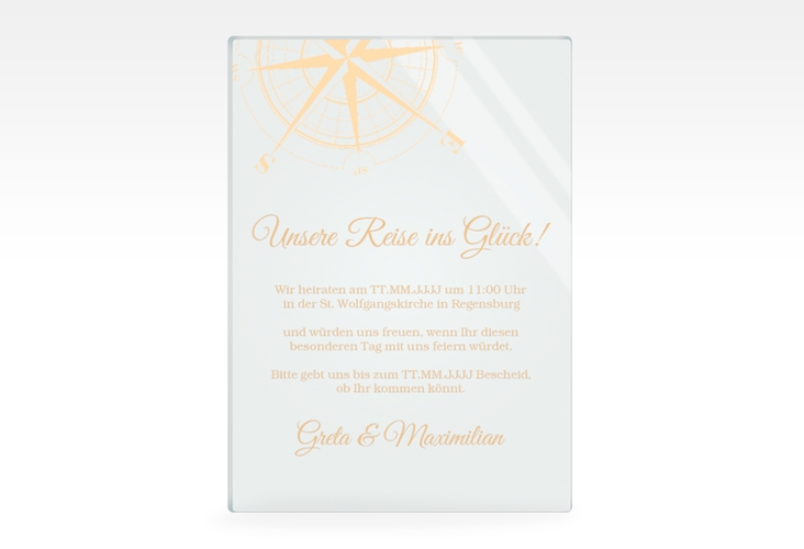 Acryl-Hochzeitseinladung Windrose Acrylkarte hoch beige hochglanz