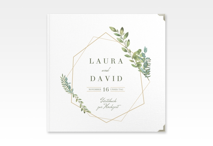 Gästebuch Selection Hochzeit Herbarium Leinen-Hardcover gold mit geometrischem Rahmen und Blätter-Dekor