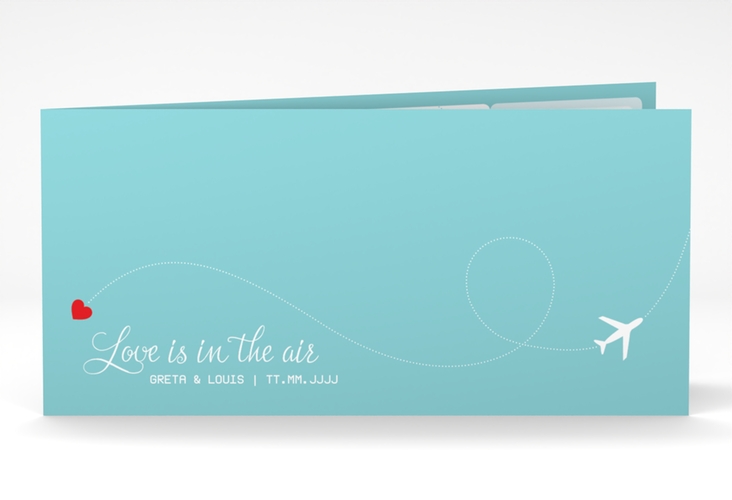 Dankeskarte Hochzeit Weddingpass lange Klappkarte quer blau