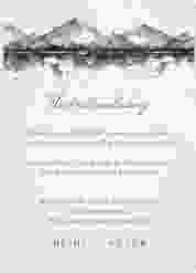Acryl-Hochzeitseinladung Bergliebe Acrylkarte hoch grau mit Gebirgspanorama für Berghochzeit
