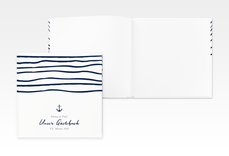 Gästebuch Creation Hochzeit Liebesanker 20 x 20 cm, Hardcover blau mit maritimem Streifenmuster und kleinem Anker