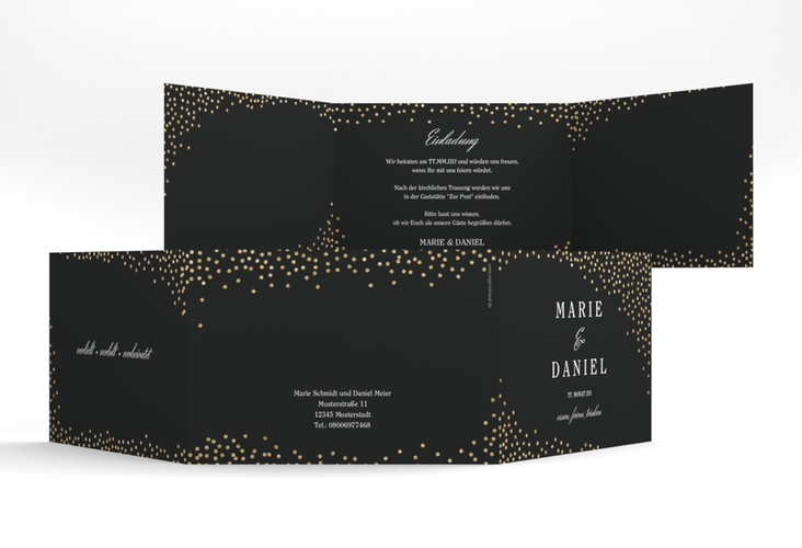 Hochzeitseinladung Glitter A6 Doppel-Klappkarte schwarz