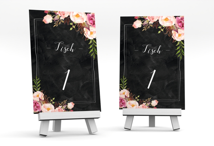 Tischnummer Hochzeit Flowers Tischaufsteller mit bunten Aquarell-Blumen