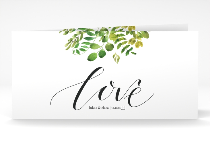 Hochzeitseinladung Botany lange Klappkarte quer weiss