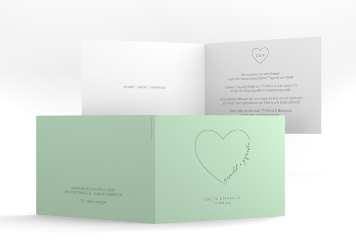 Hochzeitseinladung Lebenstraum A6 Klappkarte quer mint