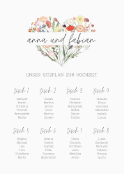 Klick: Details zu Sitzplan Poster Hochzeit "Wildblumenherz" anzeigen Sitzplan Poster Hochzeit Wildblumenherz 50 x 70 cm Poster bunt