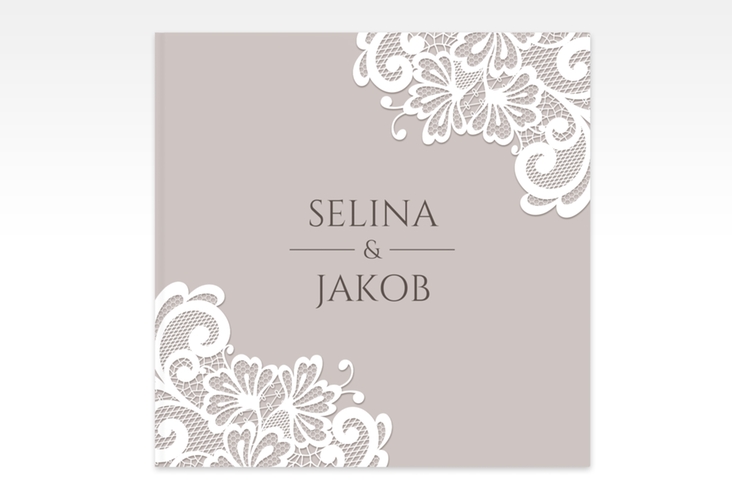 Gästebuch Creation Hochzeit Vintage 20 x 20 cm, Hardcover grau mit floraler Spitze