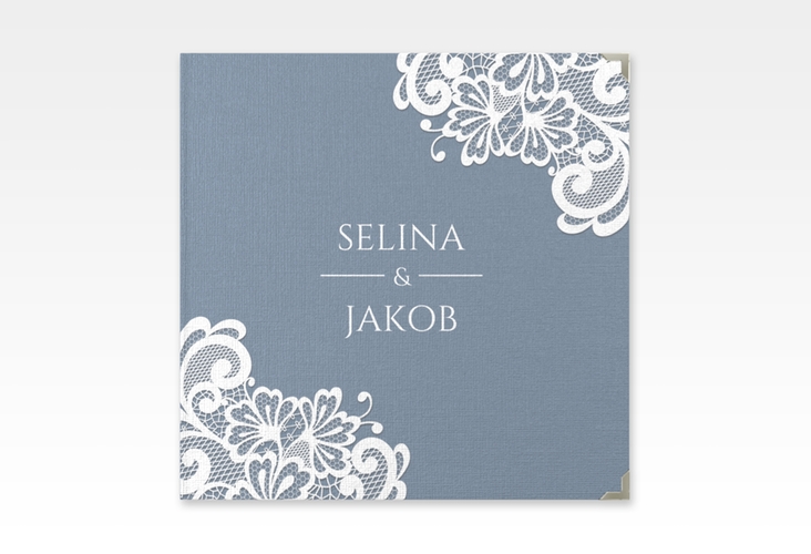 Gästebuch Selection Hochzeit Vintage Leinen-Hardcover blau mit floraler Spitze