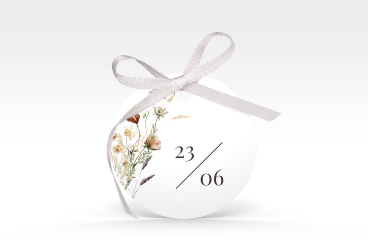 Geschenkanhänger Hochzeit Sauvages Geschenkanhänger, rund mit getrockneten Wiesenblumen