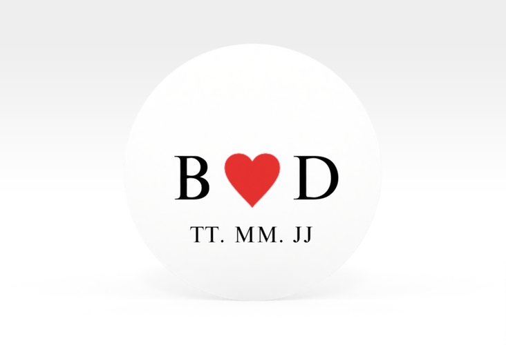 Aufkleber Hochzeit Kartenspiel Aufkleber, selbstklebend, rund weiss im Herz-Ass-Design eines Kartenspiels