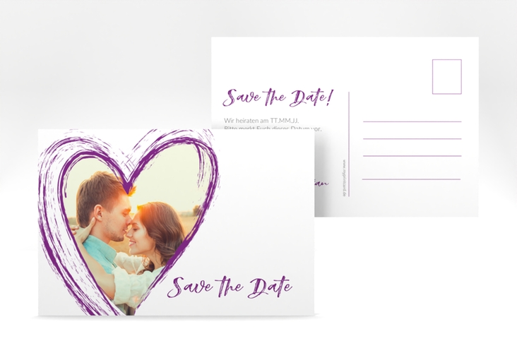 Save the Date-Postkarte Liebe A6 Postkarte lila hochglanz