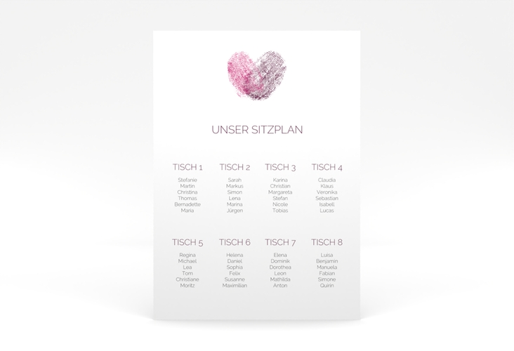 Sitzplan Poster Hochzeit Fingerprint 50 x 70 cm Poster pink schlicht mit Fingerabdruck-Motiv