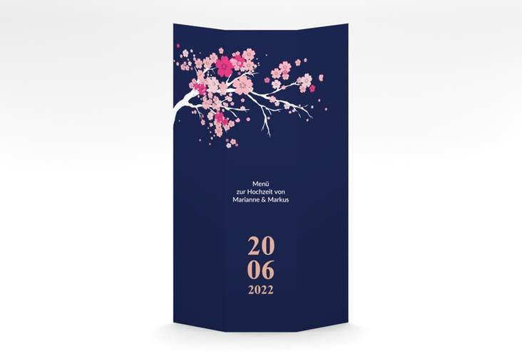 Menükarte Hochzeit "Sakura" A4 Wickelfalzkarte blau
