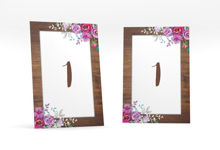 Tischnummer Hochzeit Flourish Tischaufsteller mit floraler Bauernmalerei auf Holz