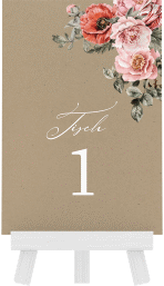 Klick: Details zu Tischnummer Hochzeit "Grazioso" anzeigen Tischnummer Hochzeit Grazioso Tischaufsteller Kraftpapier modern mit Mohnblumen und Rosen
