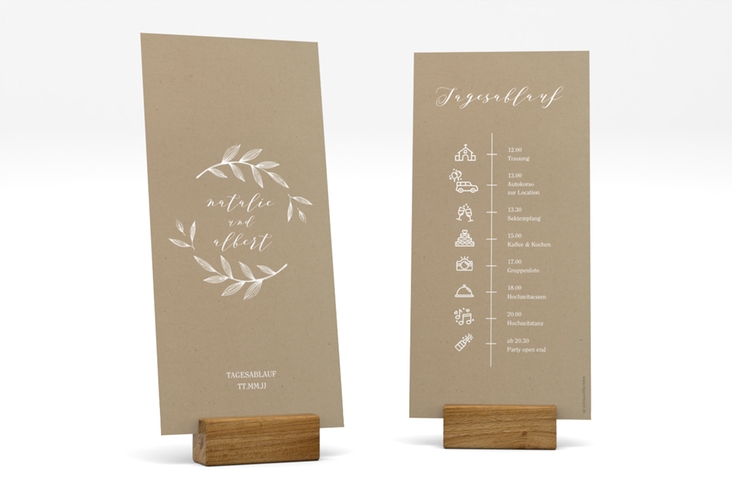 Tagesablauf Hochzeit Naturelove lange Karte hoch weiss
