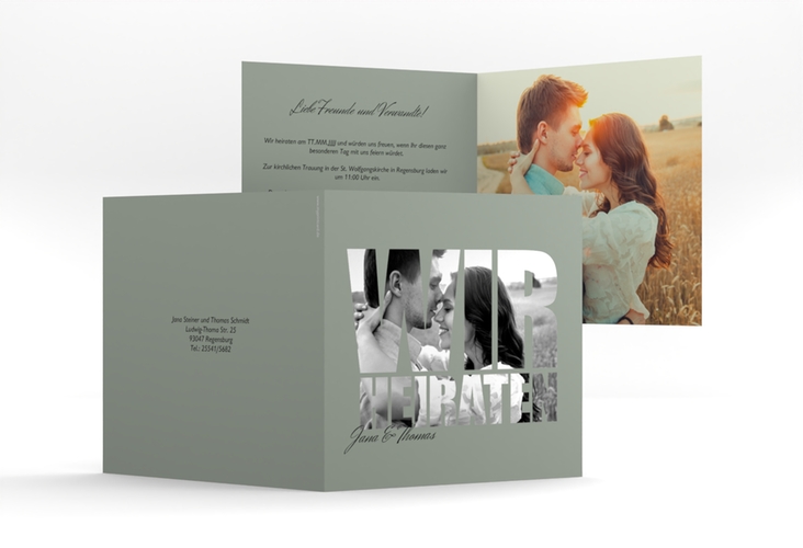Hochzeitseinladung Letters quadr. Klappkarte gruen hochglanz