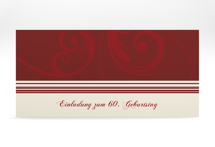 Einladung 60. Geburtstag Katharina lange Karte quer rot hochglanz