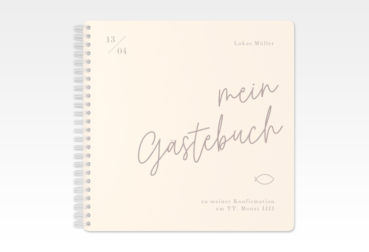 Gästebuch Konfirmation Rein Ringbindung beige