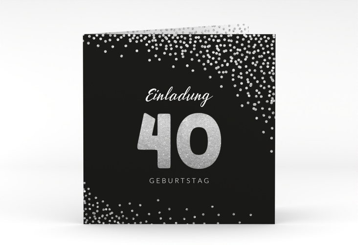 Einladung 40. Geburtstag Glitzer quadr. Klappkarte grau hochglanz