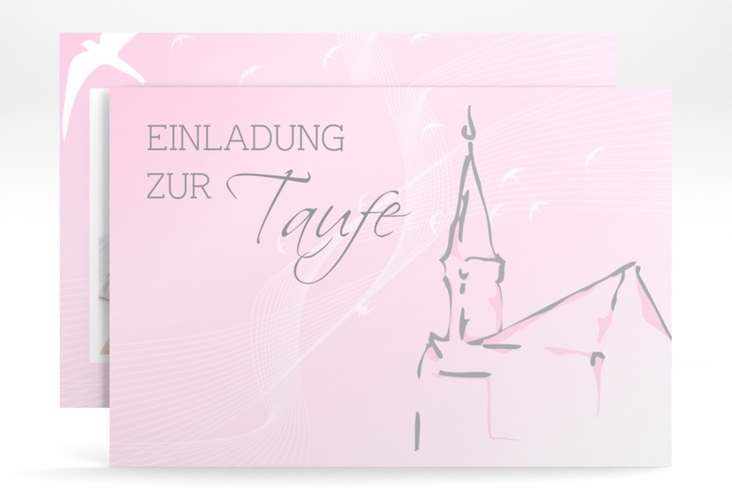 Taufeinladung Church A6 Karte quer rosa hochglanz