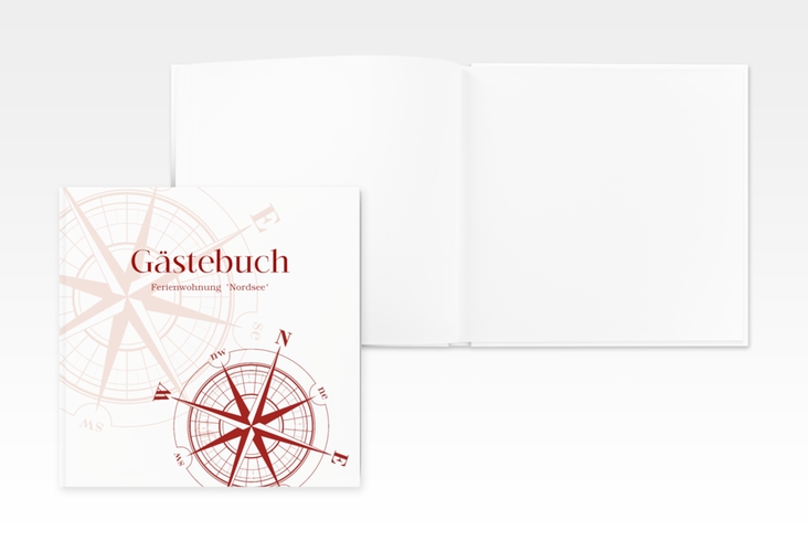 Gästebuch Creation Ferienwohnung Nordsee 20 x 20 cm, Hardcover rot mit Windrose