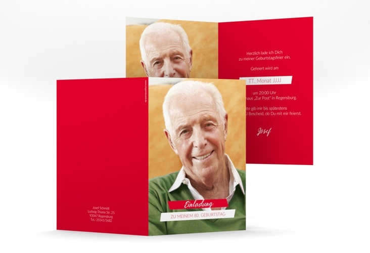 Einladung 80. Geburtstag Happy A6 Klappkarte hoch rot