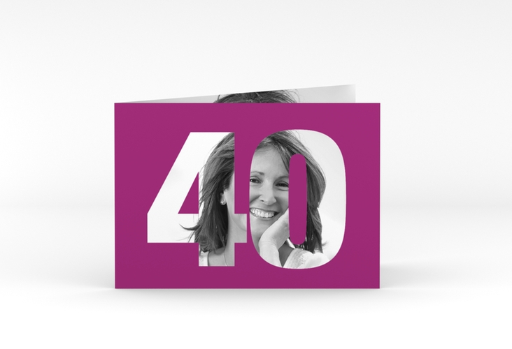 Einladung 40. Geburtstag Numbers A6 Klappkarte quer pink