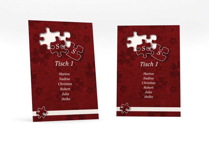 Tischaufsteller Hochzeit Ravensburg Tischaufsteller rot mit zwei Puzzleteilen