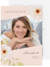 Save the Date-Postkarte Geburtstag Fleur A6 Postkarte apricot