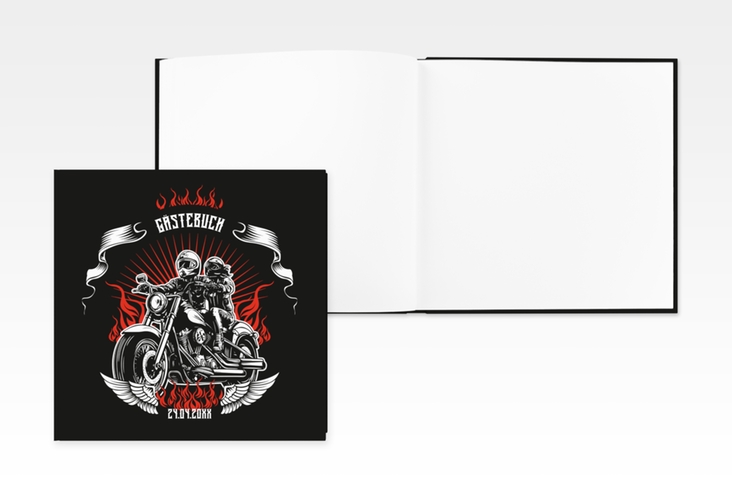 Gästebuch Creation Biker 20 x 20 cm, Hardcover mit Rocker-Paar auf Motorrad