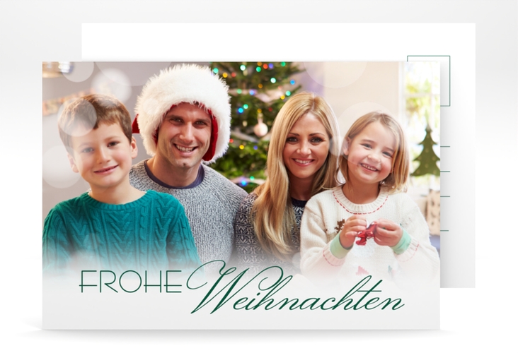 Weihnachtskarte Familienzeit A6 Postkarte gruen hochglanz für Weihnachtsgrüße mit Familienfoto