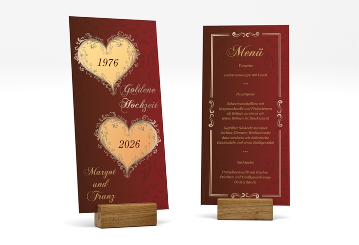 Menükarte Hochzeit Goldene Hochzeit lange Karte hoch rot