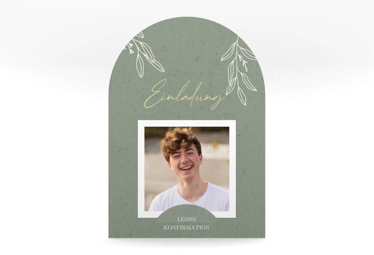 Konfirmationseinladung Grüne Natur mittlere Bogen-Karte + Foto