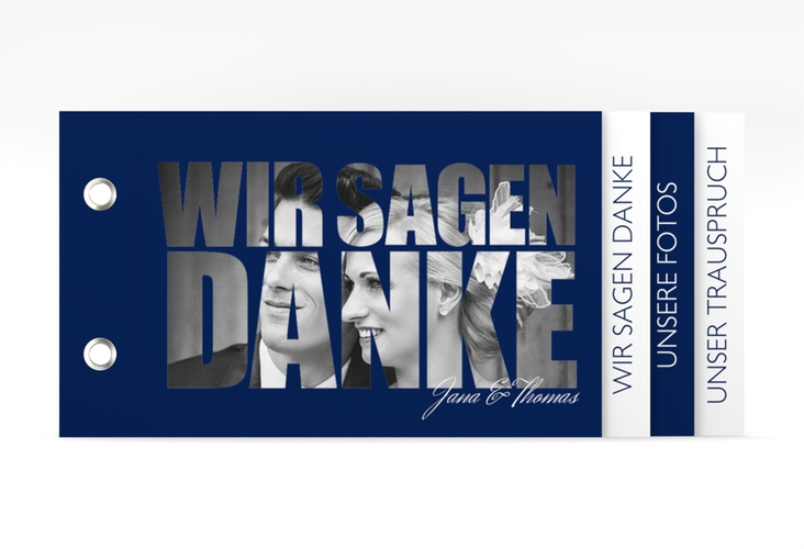 Danksagungskarte Hochzeit Letters Booklet blau hochglanz
