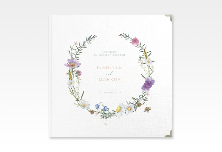 Gästebuch Selection Hochzeit Blumengarten Leinen-Hardcover bunt mit Blumenkranz und Hummel