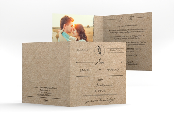 Hochzeitseinladung Colorado quadr. Klappkarte Kraftpapier hochglanz