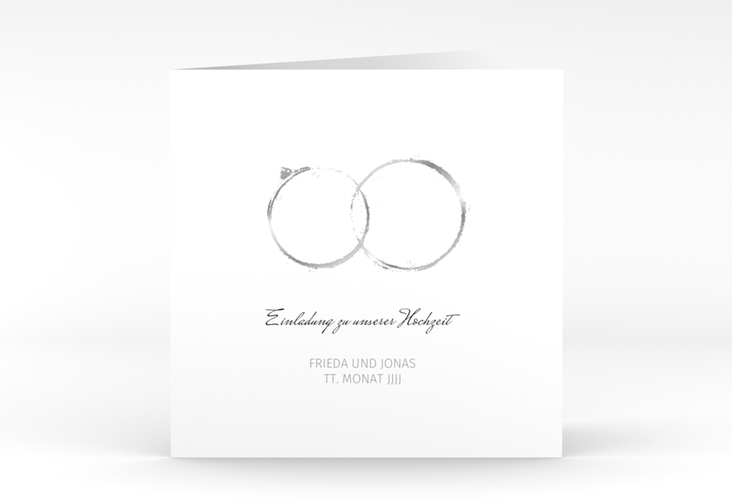Hochzeitseinladung Trauringe quadr. Klappkarte grau minimalistisch gestaltet mit zwei Eheringen