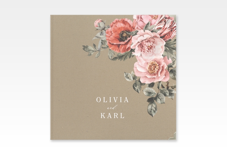 Gästebuch Selection Hochzeit Grazioso Leinen-Hardcover Kraftpapier modern mit Mohnblumen und Rosen