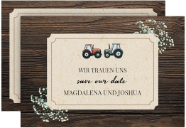 Klick: Details zu Save the Date-Karte "Bauernhochzeit" anzeigen Save the Date-Karte Bauernhochzeit A6 Karte quer braun