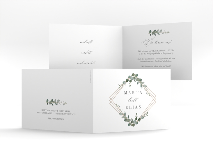 Hochzeitseinladung Eukalyptus A6 Klappkarte quer weiss