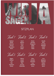 Sitzplan Leinwand Hochzeit Letters 50 x 70 cm Leinwand rot